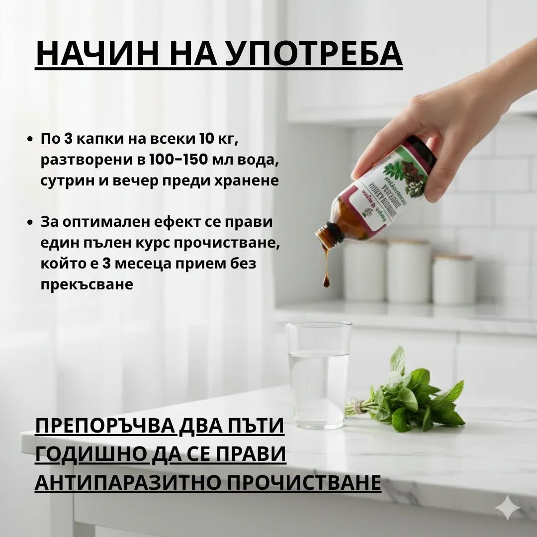 Антипаразитна програма – тинктура 100 мл - убива паразити, бактерии и гъбички
