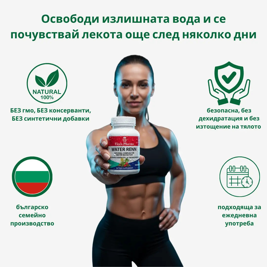 УОТЪР РЕНН – хранителна добавка 100 капсули, 500 мг - премахва задържаната вода и токсини от тялото