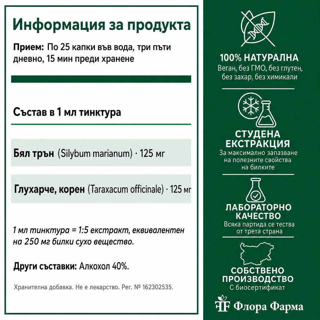 Бял трън и глухарче – тинктура 50 мл - за черен дроб и жлъчка