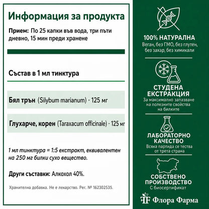 Бял трън и глухарче – тинктура 50 мл - за черен дроб и жлъчка