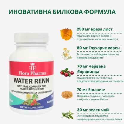 УОТЪР РЕНН – хранителна добавка 100 капсули, 500 мг - премахва задържаната вода и токсини от тялото