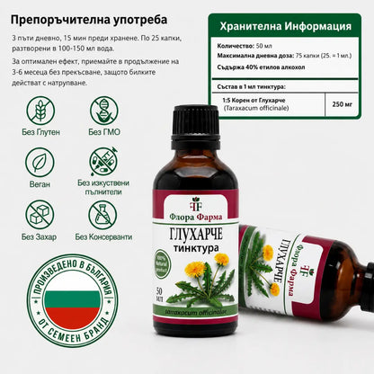 Глухарче – тинктура 100 мл - за контрол на холестерола, кръвната захар
